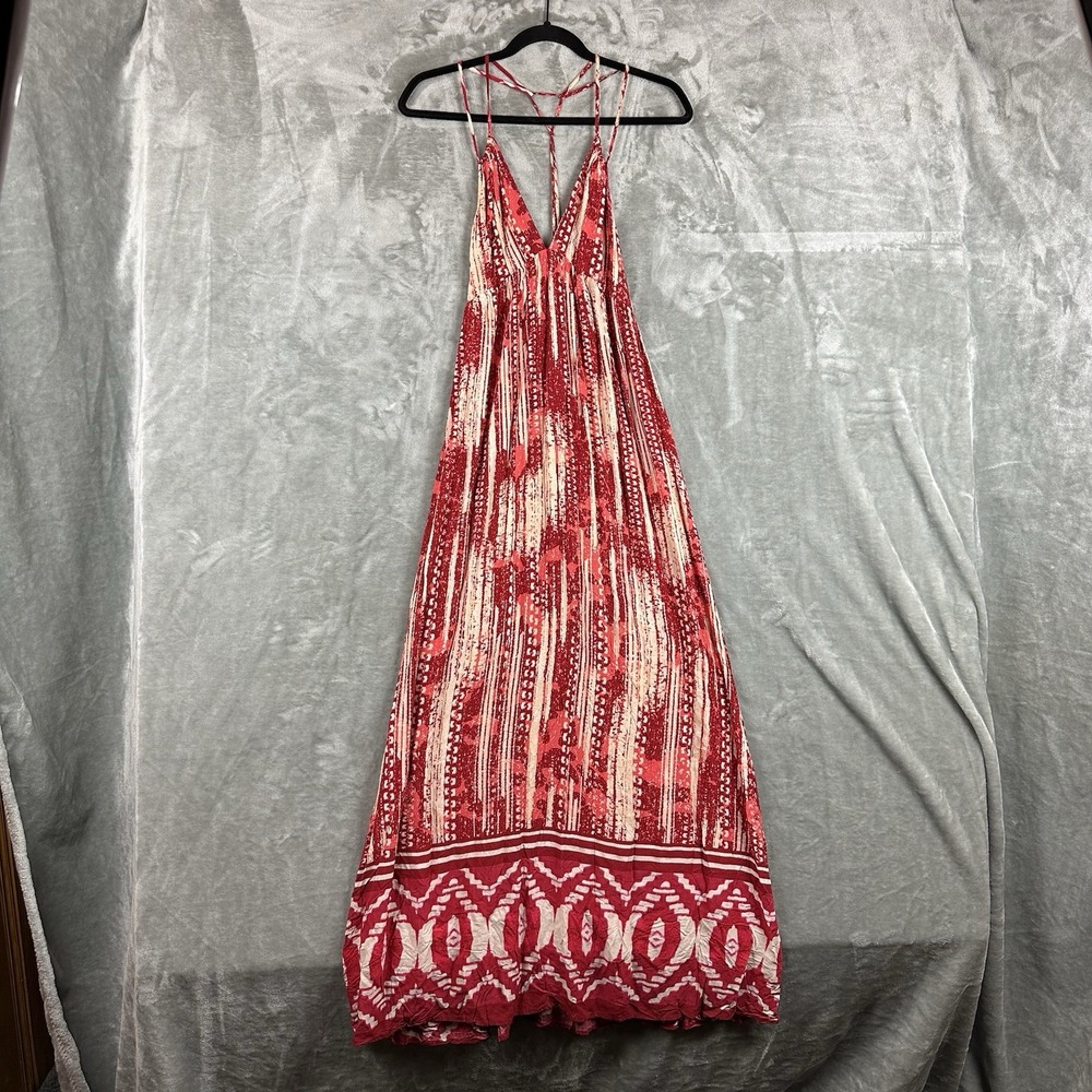 Lani Maxi Dress Women's M Red Cream Boho V-Neck
